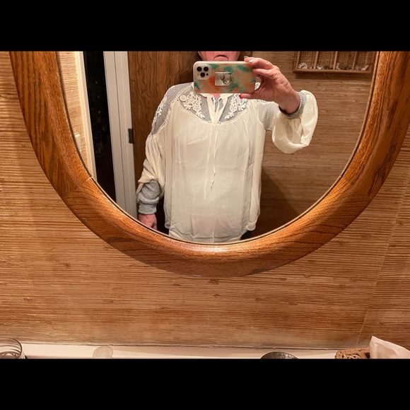 BOHO LACE SLEEVE SHEER BLOUSE CREAM - Picture 5 of 5